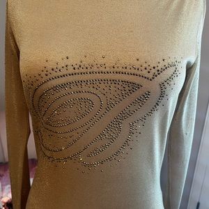 Blumarine Golden Embellished Sheer Long sleeve top